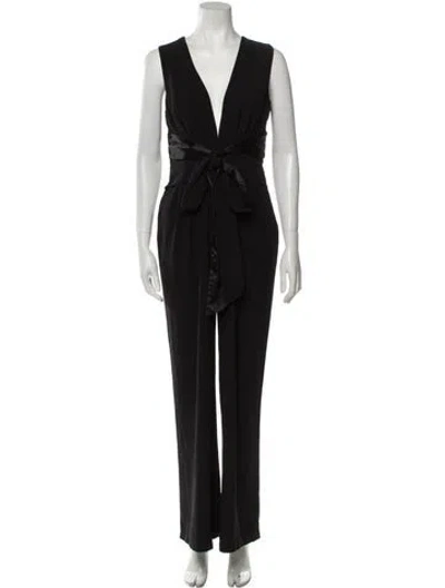 Pre-owned Halston Plunge Neckline Jumpsuit In Black