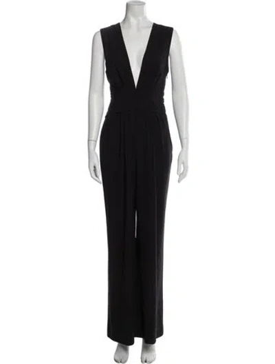 Pre-owned Halston Plunge Neckline Jumpsuit In Black