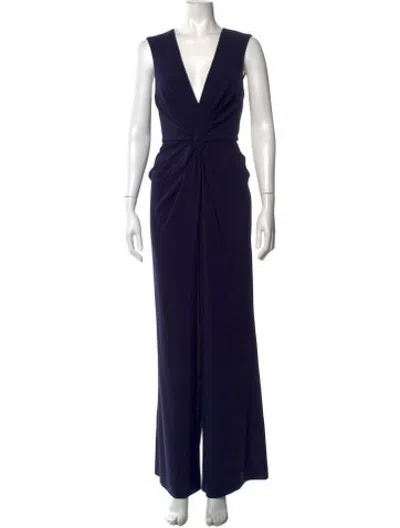 Pre-owned Halston Plunge Neckline Jumpsuit In Black