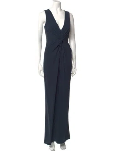 Pre-owned Halston Plunge Neckline Jumpsuit In Blue