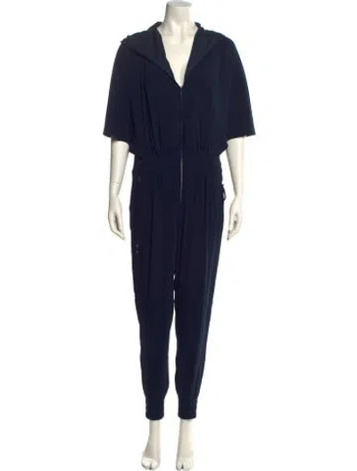 Pre-owned Halston Plunge Neckline Jumpsuit In Blue