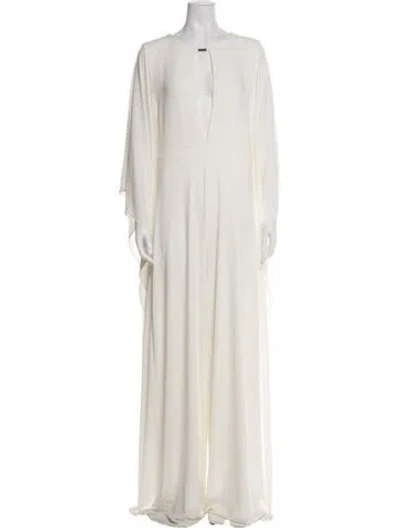Pre-owned Halston Plunge Neckline Jumpsuit In Green