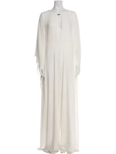 Pre-owned Halston Plunge Neckline Jumpsuit In Green