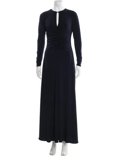 Pre-owned Halston Plunge Neckline Long Dress In Blue
