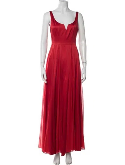 Pre-owned Halston Plunge Neckline Long Dress In Red
