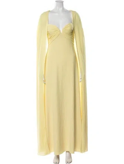Pre-owned Halston Plunge Neckline Long Dress In Yellow
