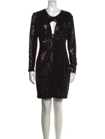 Pre-owned Halston Plunge Neckline Mini Dress In Black