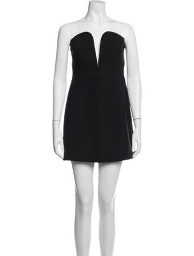 Pre-owned Halston Plunge Neckline Mini Dress In Black