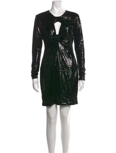 Pre-owned Halston Plunge Neckline Mini Dress W/ Tags In Black
