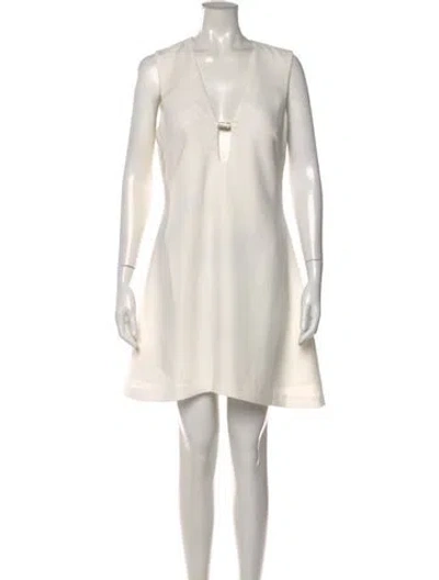 Pre-owned Halston Plunge Neckline Mini Dress In White