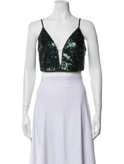 Pre-owned Halston Plunge Neckline Sleeveless Crop Top In Black