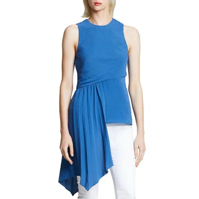 Halston Plus Womens Satin Pleated Top In Blue