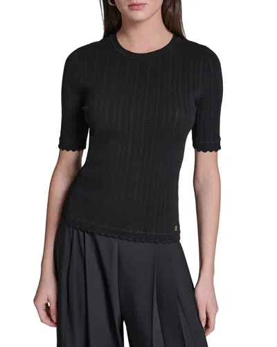 Halston Pointelle Sweater In Black