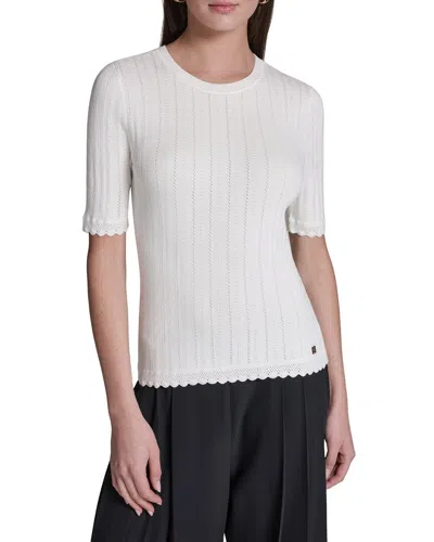 Halston Pointelle Sweater In Neutral