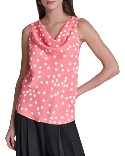 Halston Polka Dot Cowl Neck Top In Pink