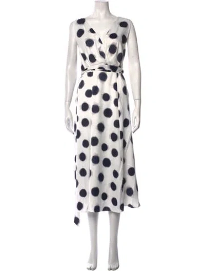 Pre-owned Halston Polka Dot Print Midi Length Dress W/ Tags In White