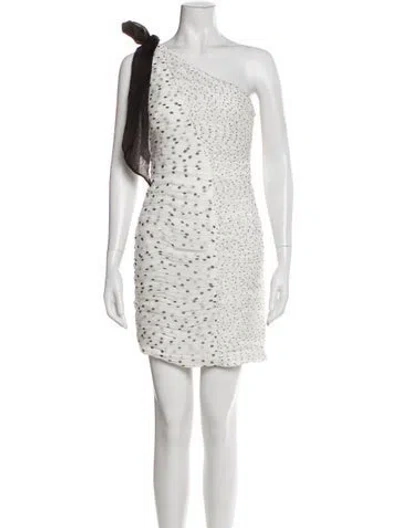 Pre-owned Halston Polka Dot Print Mini Dress In Gray