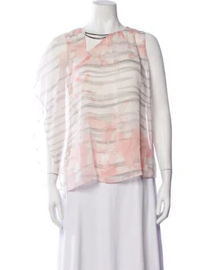Pre-owned Halston Printed Asymmetrical Top In Pink/white