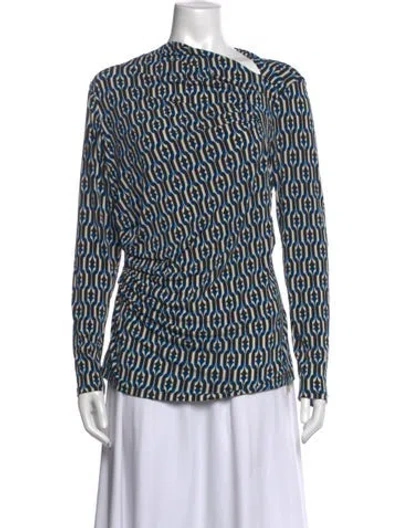 Pre-owned Halston Printed Asymmetrical Top W/ Tags In Multicolor