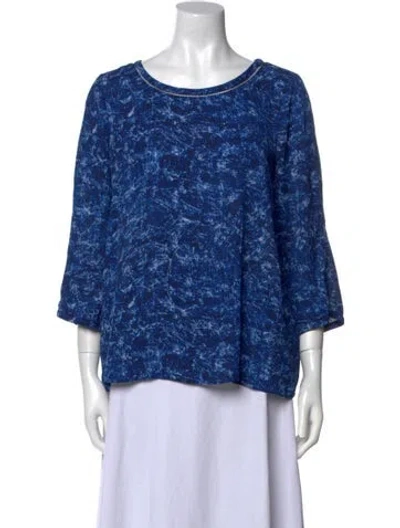 Pre-owned Halston Printed Bateau Neckline Blouse In Blue