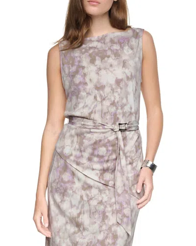 Halston Printed Belted Tank Top In Purple