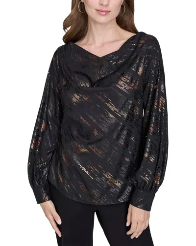 Halston Printed Boat Neck Top In Blue