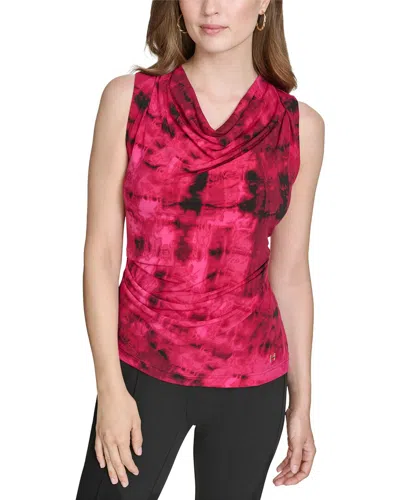 Halston Printed Cowl Neck Jersey Top In Red