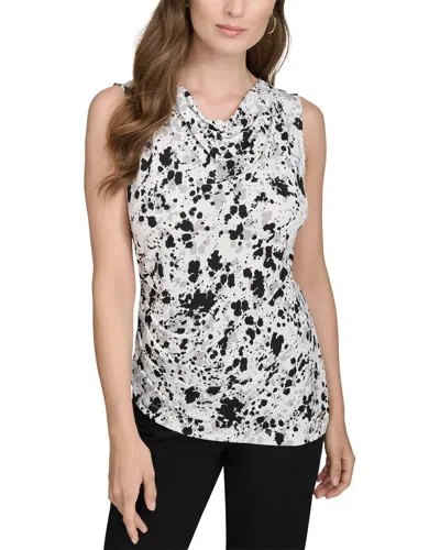 Halston Printed Cowl Neck Jersey Top In Multi