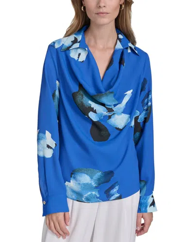 Halston Printed Cowl Neck Top In Multi