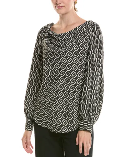 Halston Printed Cowl Neck Top In Black