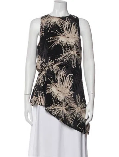 Pre-owned Halston Printed Crew Neck Blouse In Black