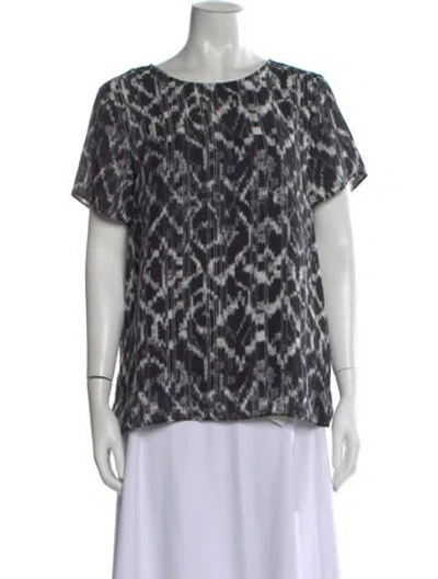 Pre-owned Halston Printed Crew Neck Top In White