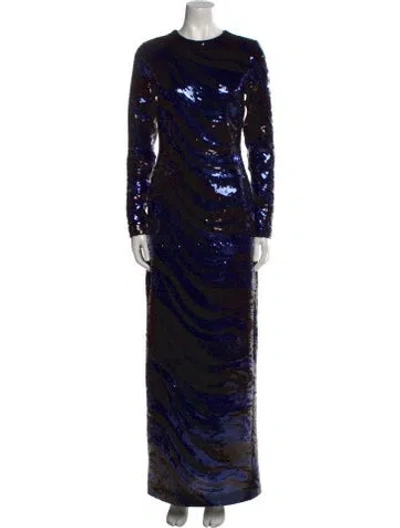 Pre-owned Halston Printed Long Dress In Black