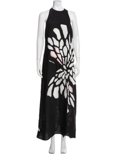 Pre-owned Halston Printed Long Dress In Black