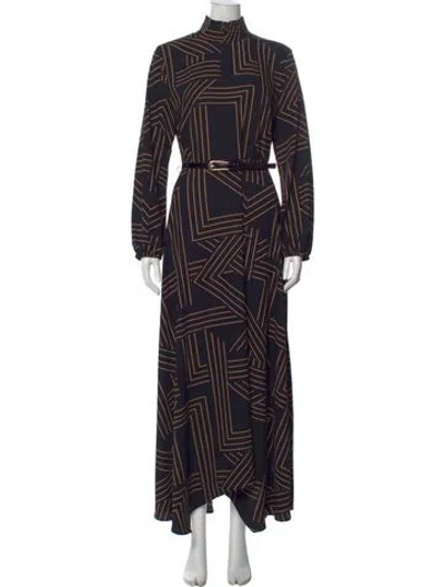 Pre-owned Halston Printed Long Dress In Black