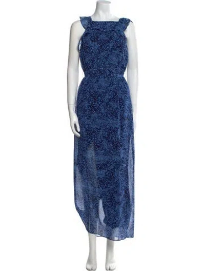 Pre-owned Halston Printed Long Dress In Blue