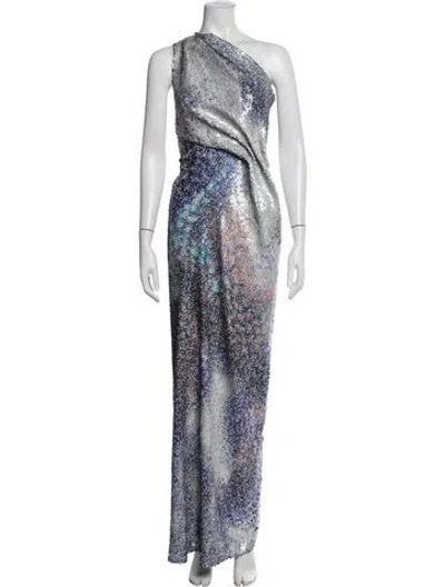Pre-owned Halston Printed Long Dress In Blue