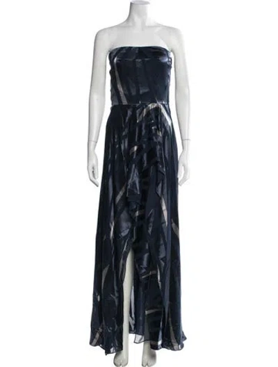 Pre-owned Halston Printed Long Dress In Blue