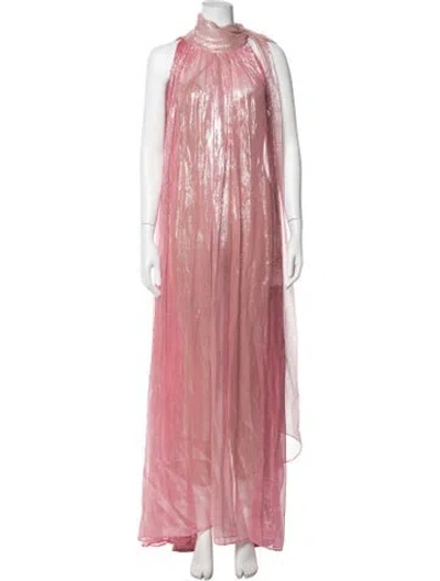 Pre-owned Halston Printed Long Dress In Metallic/pink