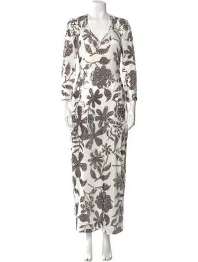 Pre-owned Halston Printed Long Dress In Multi