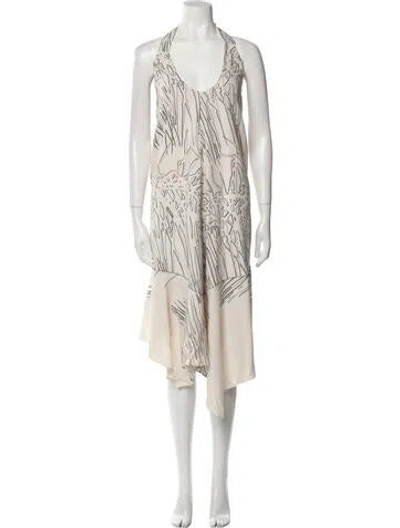 Pre-owned Halston Printed Long Dress In Neutral