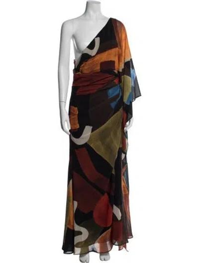 Pre-owned Halston Printed Long Dress In Red