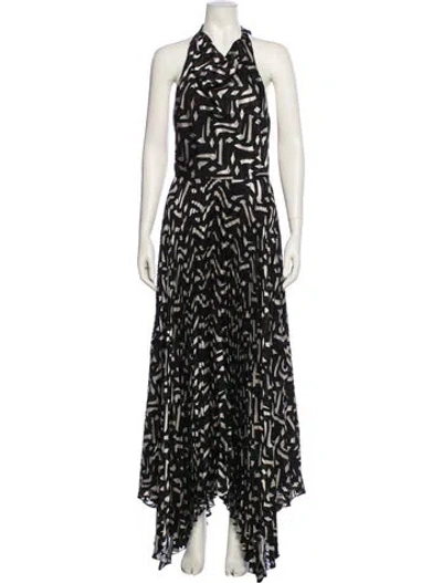 Pre-owned Halston Printed Long Dress W/ Tags In Black