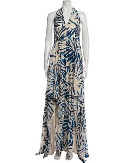 Pre-owned Halston Printed Long Dress W/ Tags In Blue