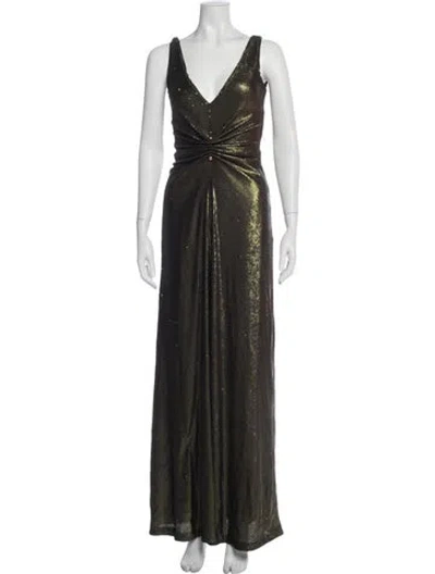 Pre-owned Halston Printed Long Dress W/ Tags In Green