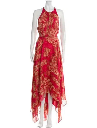Pre-owned Halston Printed Long Dress W/ Tags In Red