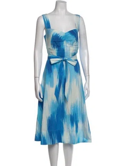 Pre-owned Halston Printed Midi Length Dress In Blue
