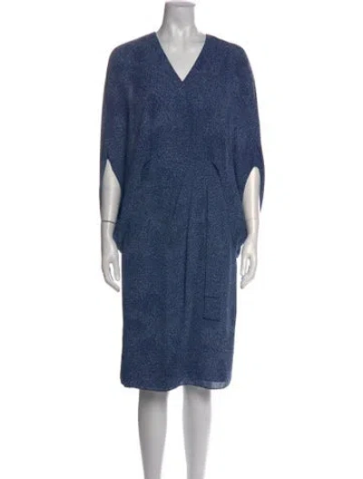 Pre-owned Halston Printed Midi Length Dress In Blue