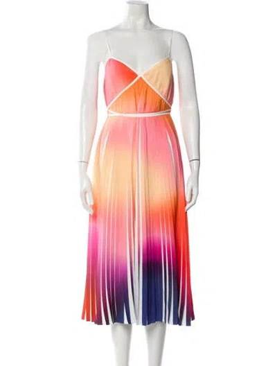 Pre-owned Halston Printed Midi Length Dress In Orange