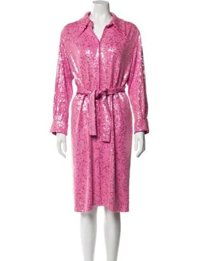 Pre-owned Halston Printed Midi Length Dress In Pink